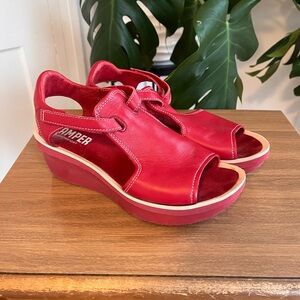 Camper Red Leather Lightweight Sandals Adjustable Strap Comfort Minimalist 38